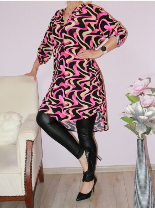 Hullám mintás hátulja hosszabb ingtunika! pink-bézs-fekete  XL-3XL