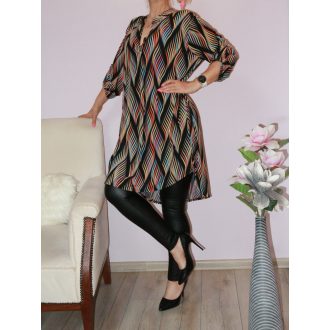 Mintás,hátulja hosszabb ingtunika!  fekete-korall XL-3XL