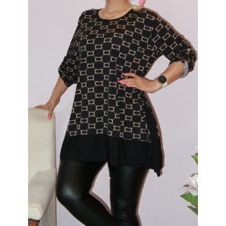 Betű mintás,A vonalú tunika ! fekete-bézs L-XXL
