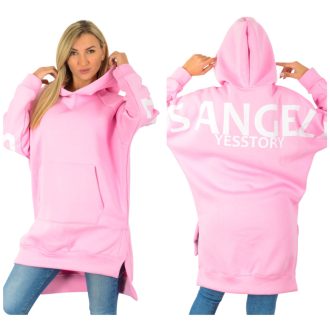   Kapucnis,kenguruzsebes,feliratos,denevérujjas,pamut tunika! rózsaszín L-XL