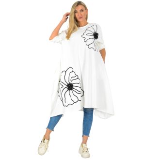 Virágos A vonalú ,zsebes tunika/ruha!  fehér L-XXL
