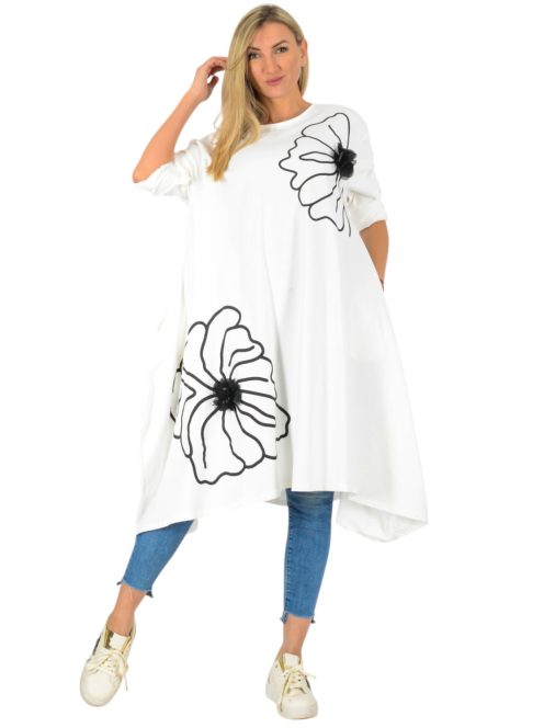 Virágos A vonalú ,zsebes tunika/ruha!  fehér L-XXL