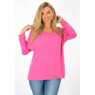   V kivágású,vékony kötött,denevérujjas felső ! pink L-XXL