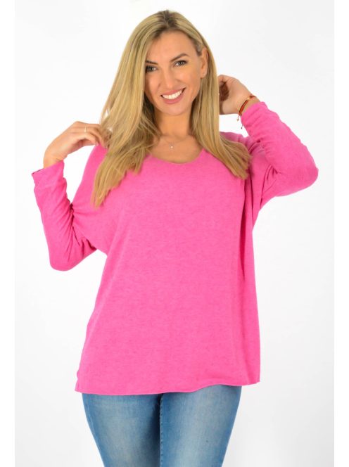 V kivágású,vékony kötött,denevérujjas felső ! pink L-XXL