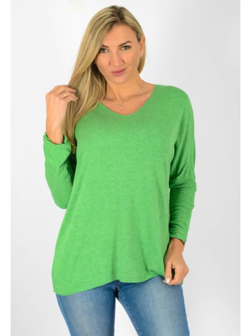 V kivágású,vékony kötött,denevérujjas felső ! zöld L-XXL