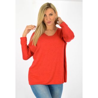   V kivágású,vékony kötött,denevérujjas felső ! piros L-XXL