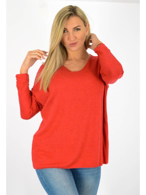 V kivágású,vékony kötött,denevérujjas felső ! piros L-XXL