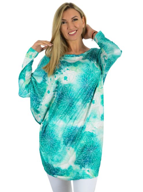 Mintás,aszimmetrikus, lenge tunika! zöld L-XXL