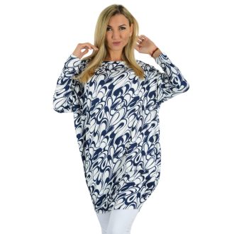   Mintás,aszimmetrikus, lenge tunika! sötétkék-fehér L-XXL