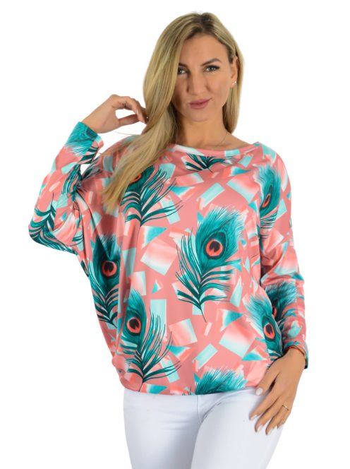 Pávatoll mintás,aszimmetrikus,gumis aljú felső ! L-XXL