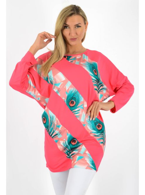 Pávatollmintás betétes,denevérujjas tunika !  L-XL