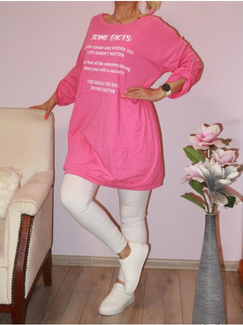 Kenguruzsebes,feliratos tunika! pink L-XXL