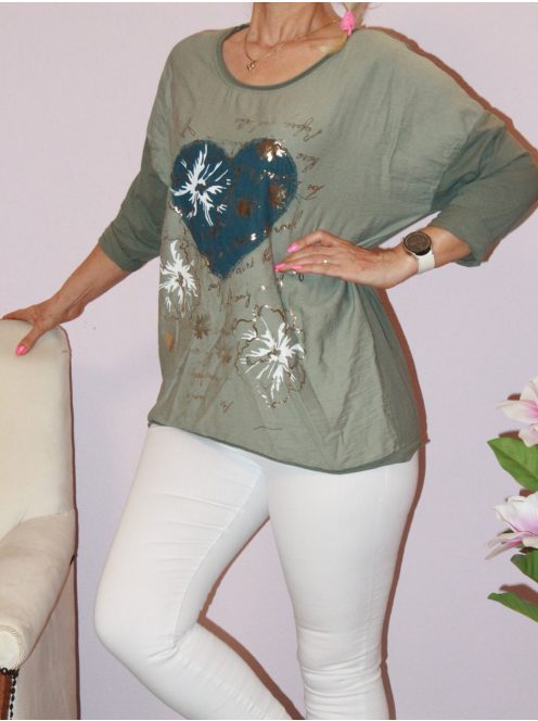 Szívecskés,mintás felső! khaki L-XXL