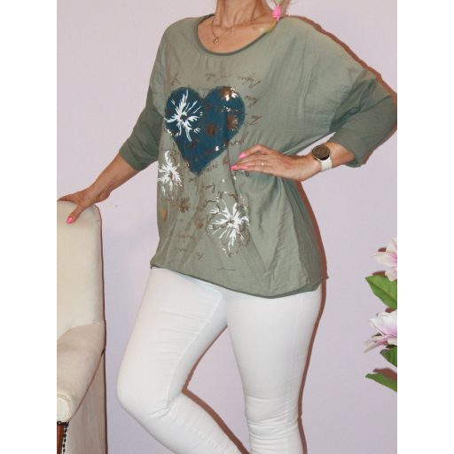 Szívecskés,mintás felső! khaki L-XXL