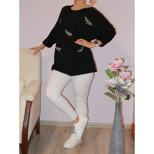 Gyöngyös lepkés,pamut felső! fekete XL-XXL