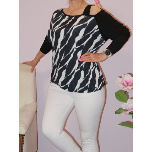 Mintás,nyitott vállú,gumis aljú felső! fekete-fehér  L-XXL