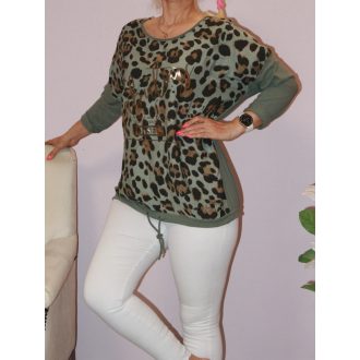 Leopárd mintás,alja kötős felső! khaki L-XXL