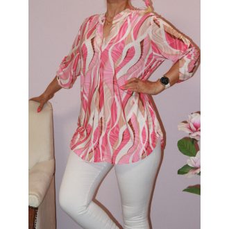 Mintás,roll-up ujjú ingfazonú felső ! rózsaszín L-XXL