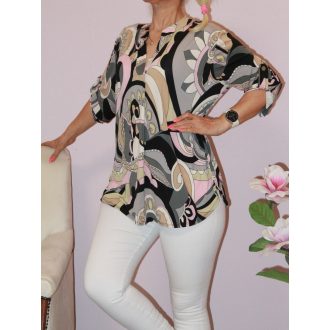   Mintás,roll-up ujjú ingfazonú felső !  szürke-rózsaszín L-XXL