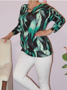 Mintás,denevérujjas,ékszerdíszes felső! zöld L-XXL