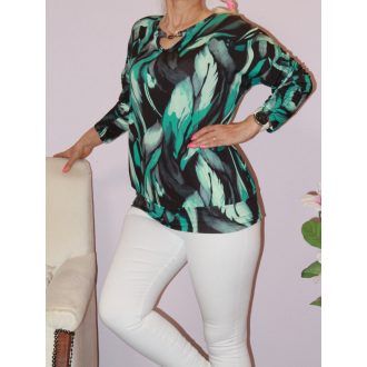 Mintás,denevérujjas,ékszerdíszes felső! zöld L-XXL
