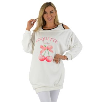   Cseresznyés,válla nyitott,zsebes,pamut tunika! fehér L-XXL