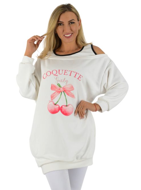 Cseresznyés,válla nyitott,zsebes,pamut tunika! fehér L-XXL