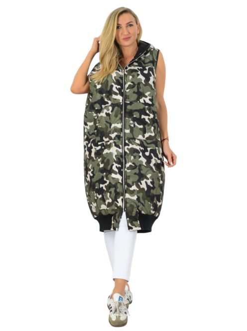 Terepmintás,kapucnis,kenguruzsebes ,cipzáras,steppelt mellény! L-XXL