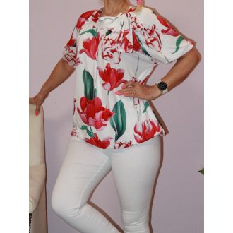   Tulipán mintás,nyaknál kötős ,gumis aljú felső!  L-XXL