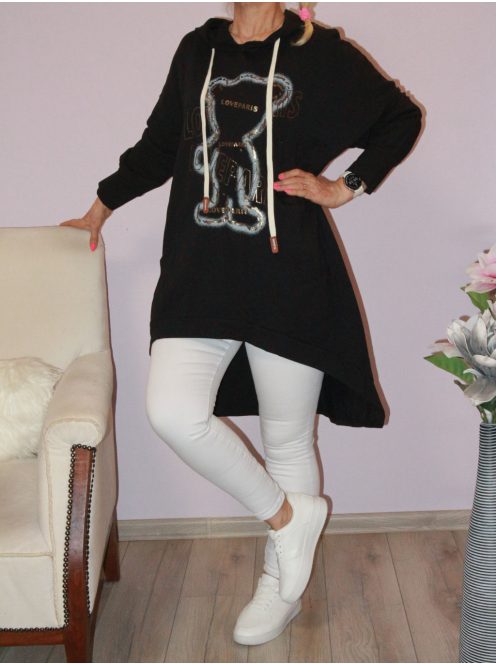 Macis,zsebes,kapucnis,hátulja hosszabb tunika! fekete XL-3XL