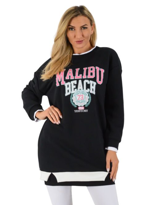 Malibu feliratos,zsebes,pamut tunika! fekete  L-XL