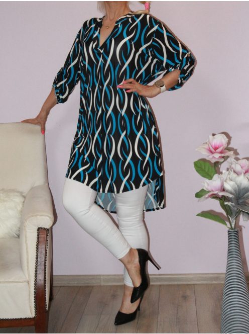Mintás hátulja hosszabb ingtunika! kék-fekete XL-3XL