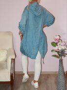 Virágos,kapucnis,farmerhatású,zsebes tunika! farmerkék XL-3XL