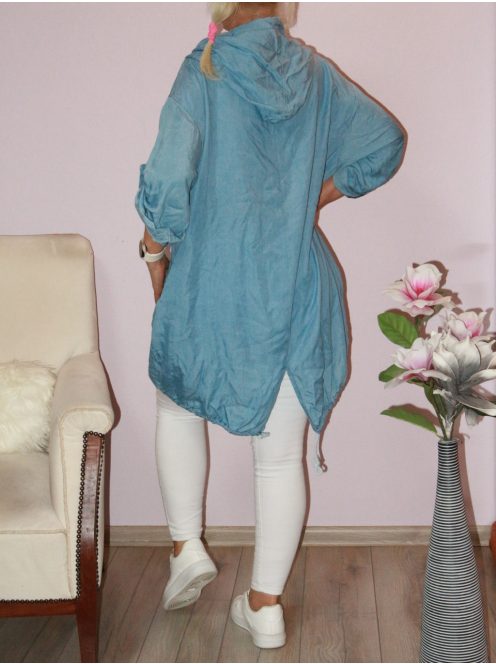 Virágos,kapucnis,farmerhatású,zsebes tunika! farmerkék XL-3XL