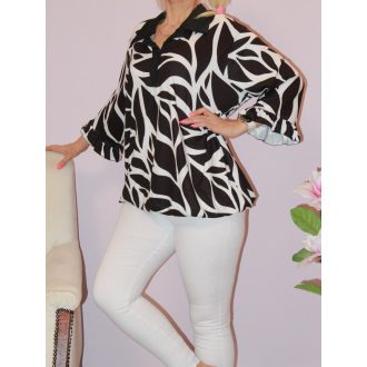   Mintás, ingfazonú ,fodros ujjú,gumis aljú felső! fekete-fehér XXL-3XL