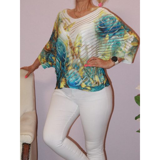 Virágos lepkés,V nyakú,denevérujjas,cérnakötött felső!  L-XXL