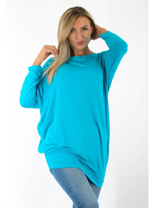 Egyszínű,aszimmetrikus lenge tunika! türkiz L-XXL