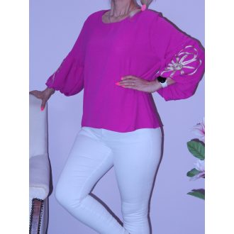 Buggyos ujjú,virágos felső  ! magenta L-XL