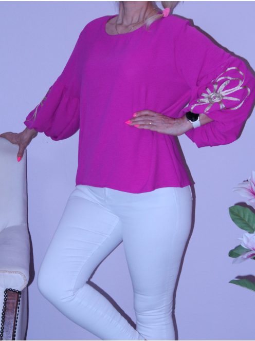 Buggyos ujjú,virágos felső  ! magenta L-XL