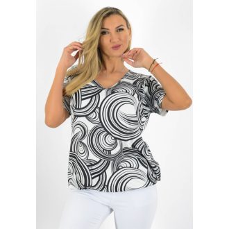 Mintás, V nyakú ,gumis aljú felső! fekete-fehér L-XXL