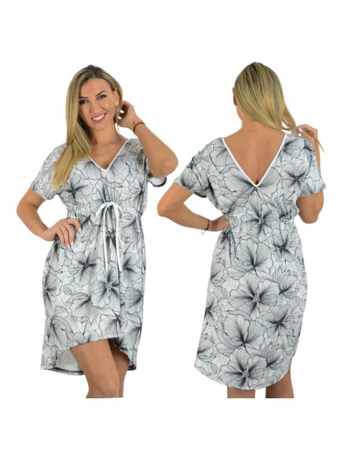 Virág mintás,dupla V kivágású,mell alatt megkötős tunika!  L-XL