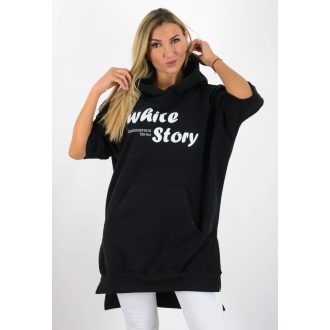   Kapucnis,kenguruzsebes,feliratos,denevérujjas,pamut tunika! fekete L-XL