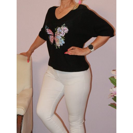 Lepkés,denevérujjas,cérnakötött felső! fekete L-XL