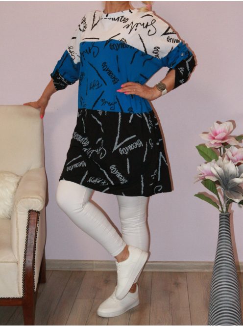 Trikolor,feliratos,roll-up ujjú  tunika ! fehér-kék-fekete  L-XXL