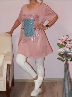  Flitteres farmerbetétes,feliratos,A vonalú tunika ! mályva  XXL-3XL