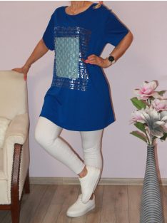   Flitteres farmerbetétes,feliratos,A vonalú tunika ! királykék  XXL-3XL