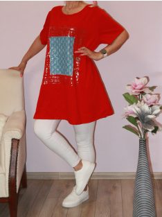   Flitteres farmerbetétes,feliratos,A vonalú tunika ! piros XXL-3XL