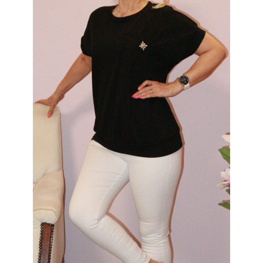 Virágdíszítéses,köves felső! fekete M-XL