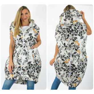   Levél mintás,steppelt,cipzáras,zsebes,kapucnis mellény!  XL-XXL