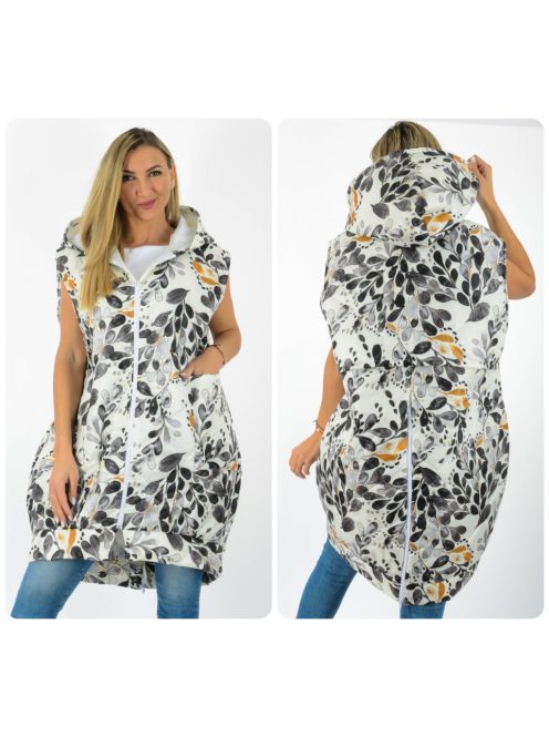 Levél mintás,steppelt,cipzáras,zsebes,kapucnis mellény!  XL-XXL
